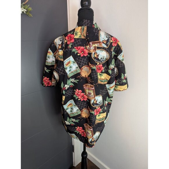 Vintage Winnie Fashion Cotton Coffee & Floral Print Hawaiian Shirt - L - Picture 2 of 9
